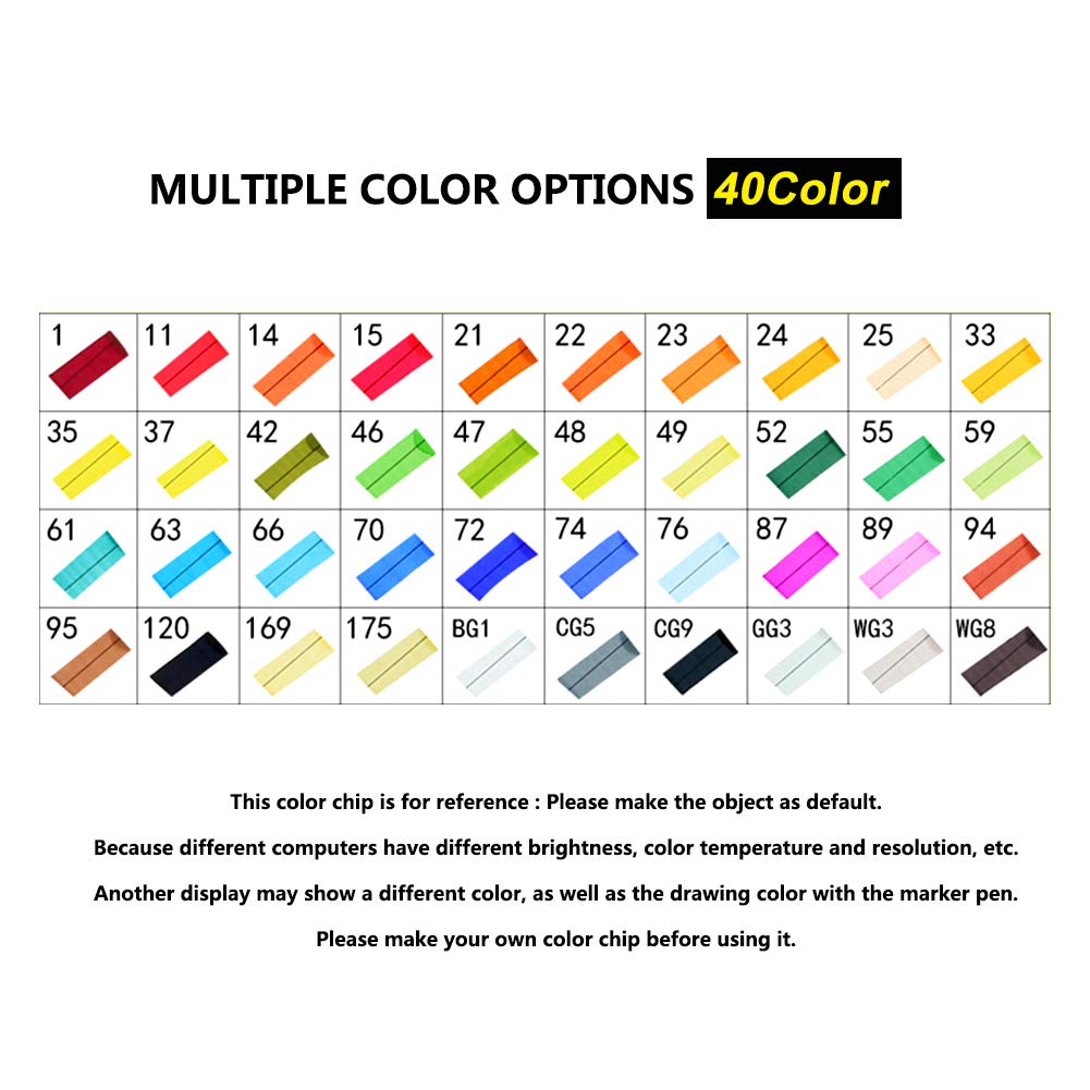 Ciaoed Artist Alcohol Based Marker Pens, 40 Colors Dual Tip Artist Markers Pens with Fine Tip and Chisel Tip for Coloring Books, Art, Sketching, Calligraphy, Manga, Bullet Journal