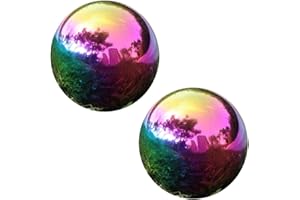 Kesywale Rainbow Gazing Globe Mirror Ball, Home Shiny Stainless Steel Gazing Balls for Gardens Yard Ponds, Pack of 2 (4.7 Inch)