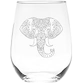 C M Elephant Stemless Wine Glass, 17 oz - Elephant Themed Gift for Men and Women - 1 Piece (Style E1)