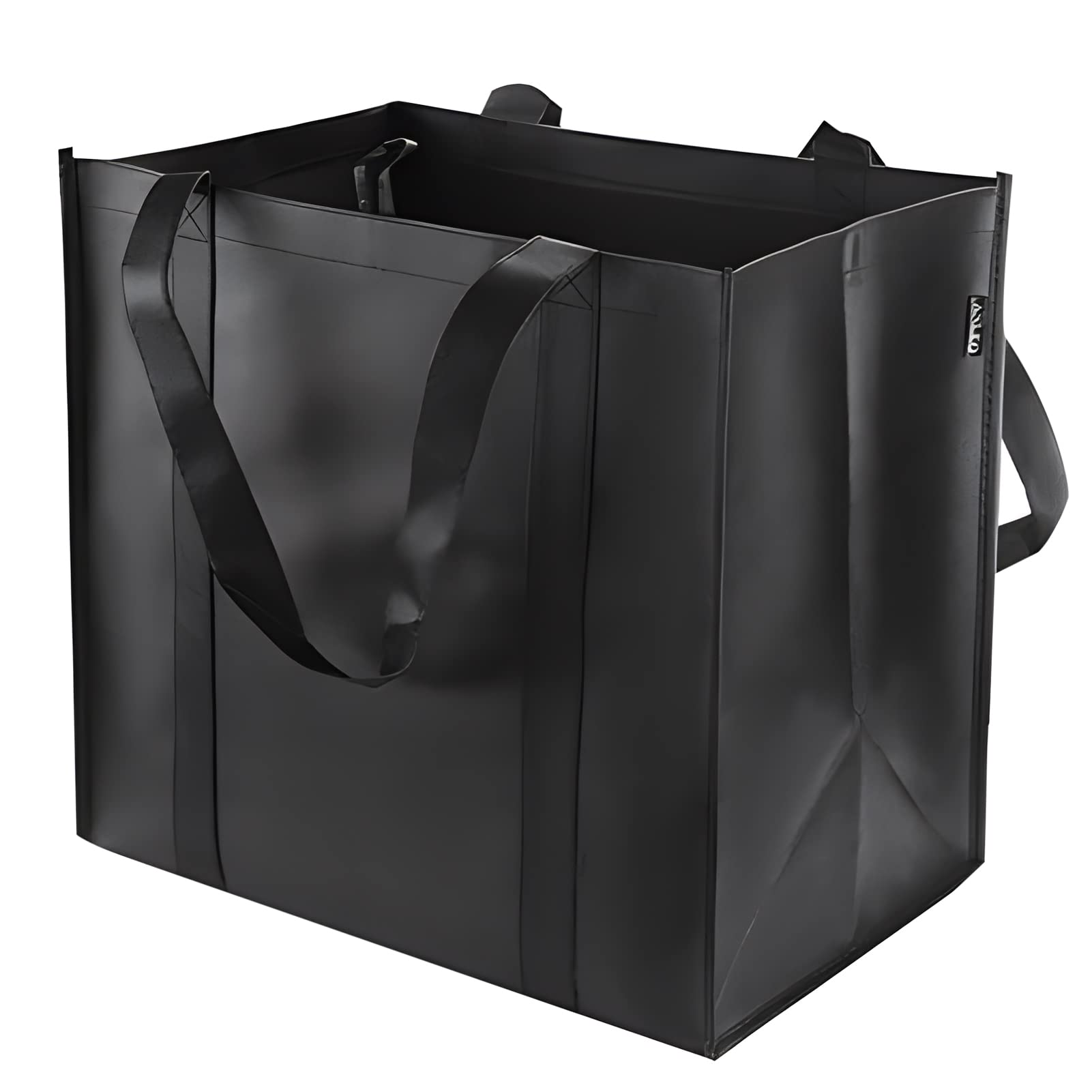 Udewo 1 Pack Reusable Grocery Tote Bag, Black Non-Woven Shopper Bag Shopping Cart Bag Stands Upright Tote Bag Foldable Shopping Bag Shopping Tote with Reinforced Handles for Life, Picnic, Camping