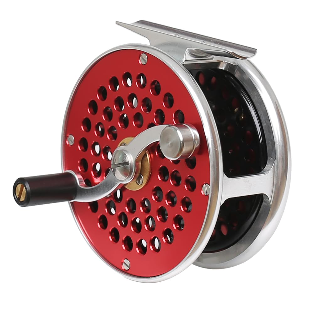Vintage Classic Fly Fishing Reel,Right/Left Handle Position, Fly Reel (Red, 5/6 wt)