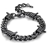 Bandmax Barbed Wire Chain Bracelets for Men Women Stainless Steel/Black/Gold Thorn Cuban Link Chains Bracelet Adjustable Punk Emo Style Jewelry