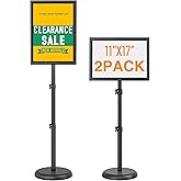 Sign Holder Stand 11x17 inch, Adjustable Floor Standing Sign Holder, Heavy Duty Sign Stand for Display, Fillable Retractable Poster Stand for Malls, Schools, Restaurants (2Pack)
