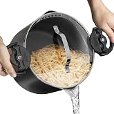 Eatex Pasta Pot with Strainer Lid - 5 Quart Multipurpose Stock Simmer Spaghetti with Strainer - Twist &amp; Lock Handles, Nonstick Ceramic Stainless Steel Tempered Glass Black