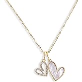 Jean Beau Double Heart Pendant Necklace for Women, Cubic Zirconia Pearl Dainty Charm Necklaces Romantic Wedding Valentines Prom Jewelry Gift