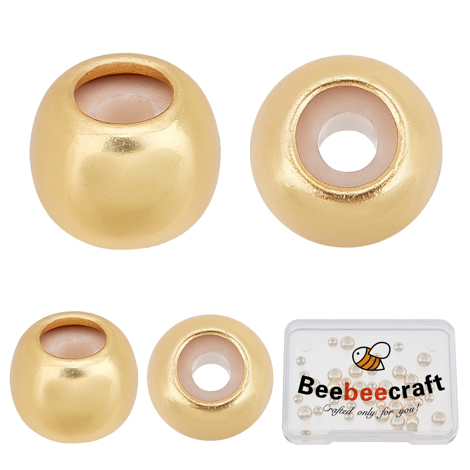 Beebeecraft 40Pcs 4mm 6mm Stopper Beads 18K Gold Plated Slider Beads Insert Rubber Stopper Positioning for DIY Jewellery Making (Rubber Hole: 0.6/2mm)