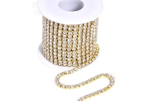 Blinginbox 10 Yards Crystal Rhinestone Trim Ribbon Close Chain for Sewing Bedazzling SS8 Jewels for Crafting Applique Wedding Party DIY Cups Phone Case 0.09inches 2.5mm Glod Base with Clear Diamond