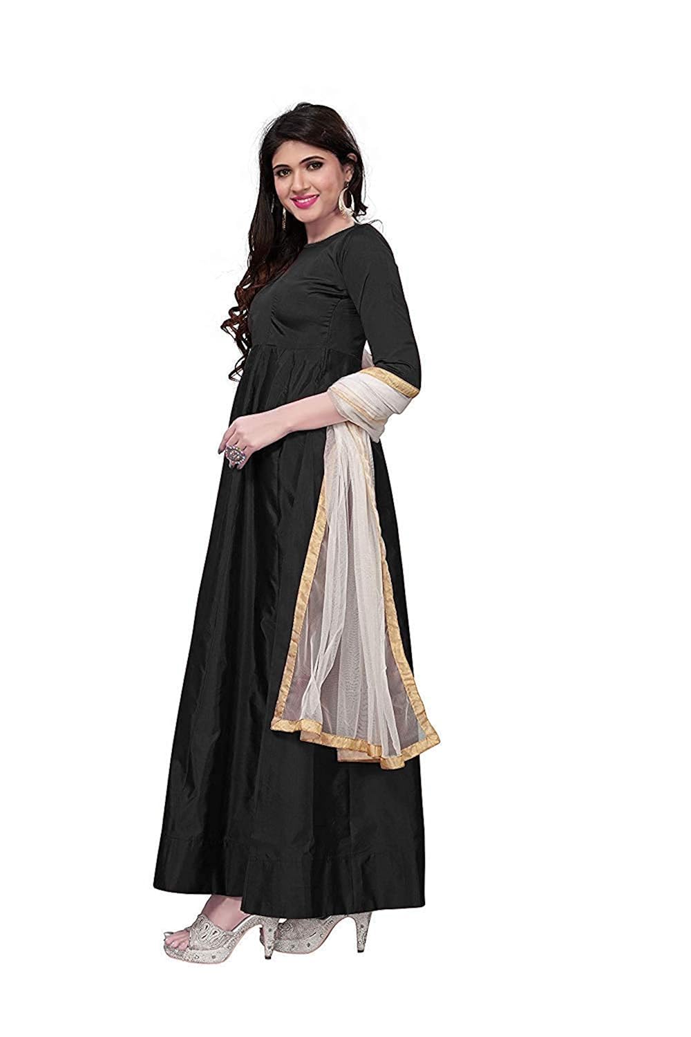 karm enterprise women's taffeta silk plain anarkali long gown (free size)