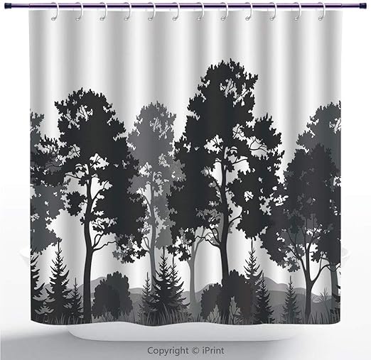 Amazon Hiyash 夏の森の松とモミの木の草の茂みのシルエットの装飾71x71inch 12本のプラスチック製のフックを含む ポリエステル防水布シャワーカーテン シャワーカーテン ホーム キッチン オンライン通販