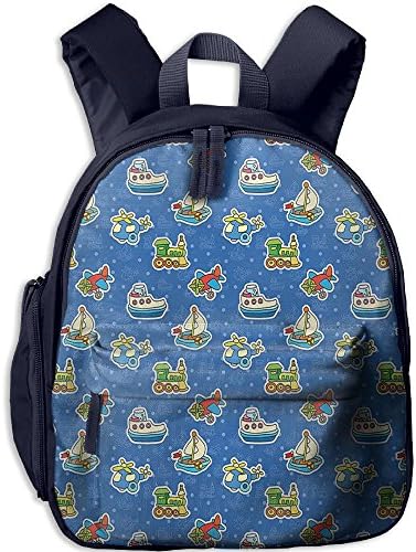 Weiheiwec 9 Cute Toys Pattern Train Sail Boat Airplane Children Baby Playroom Art Design Boys Girls 3D Printed Backpack Navy