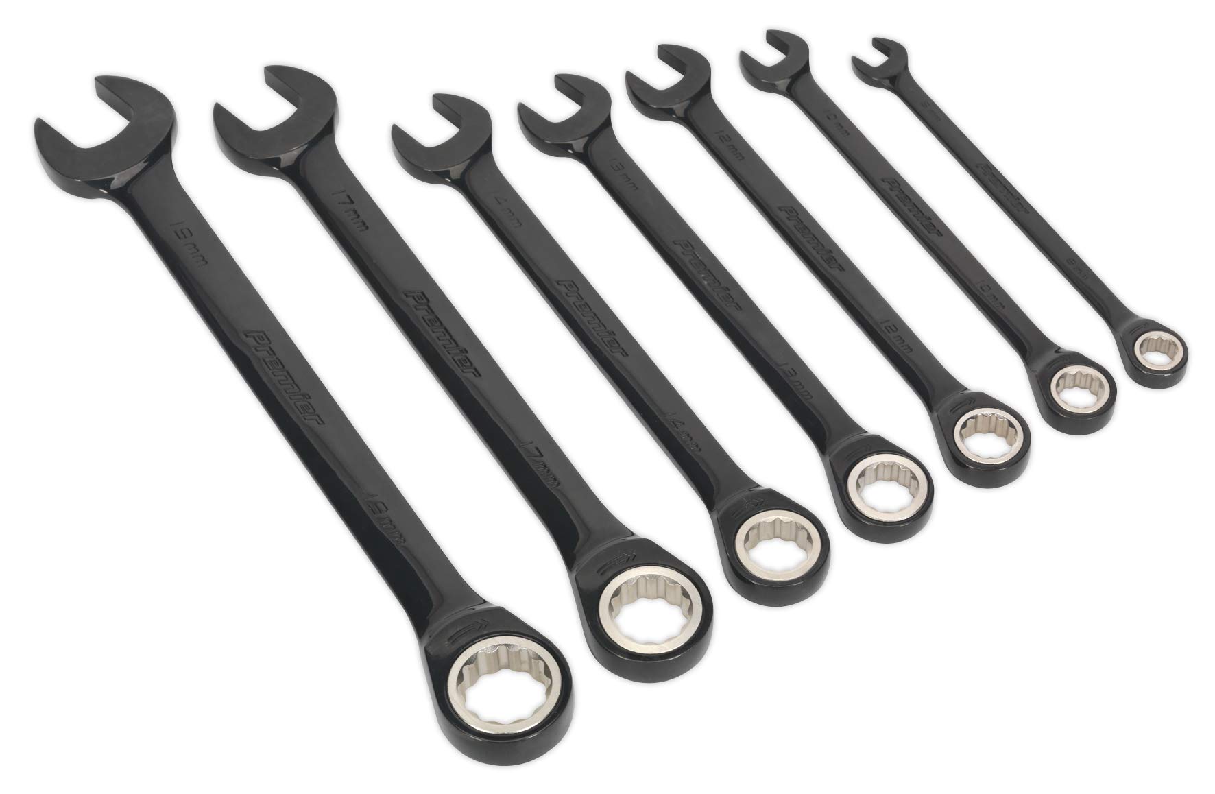 Sealey Ak7978 Combination Ratchet Spanner Set 7Pc Black Series Metric