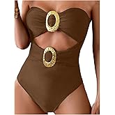 GORGLITTER Women's Strapless Metal One Pieces Swimsuits Modest Tummy Control Bathing Suit Cut Out Bandeau Monokini
