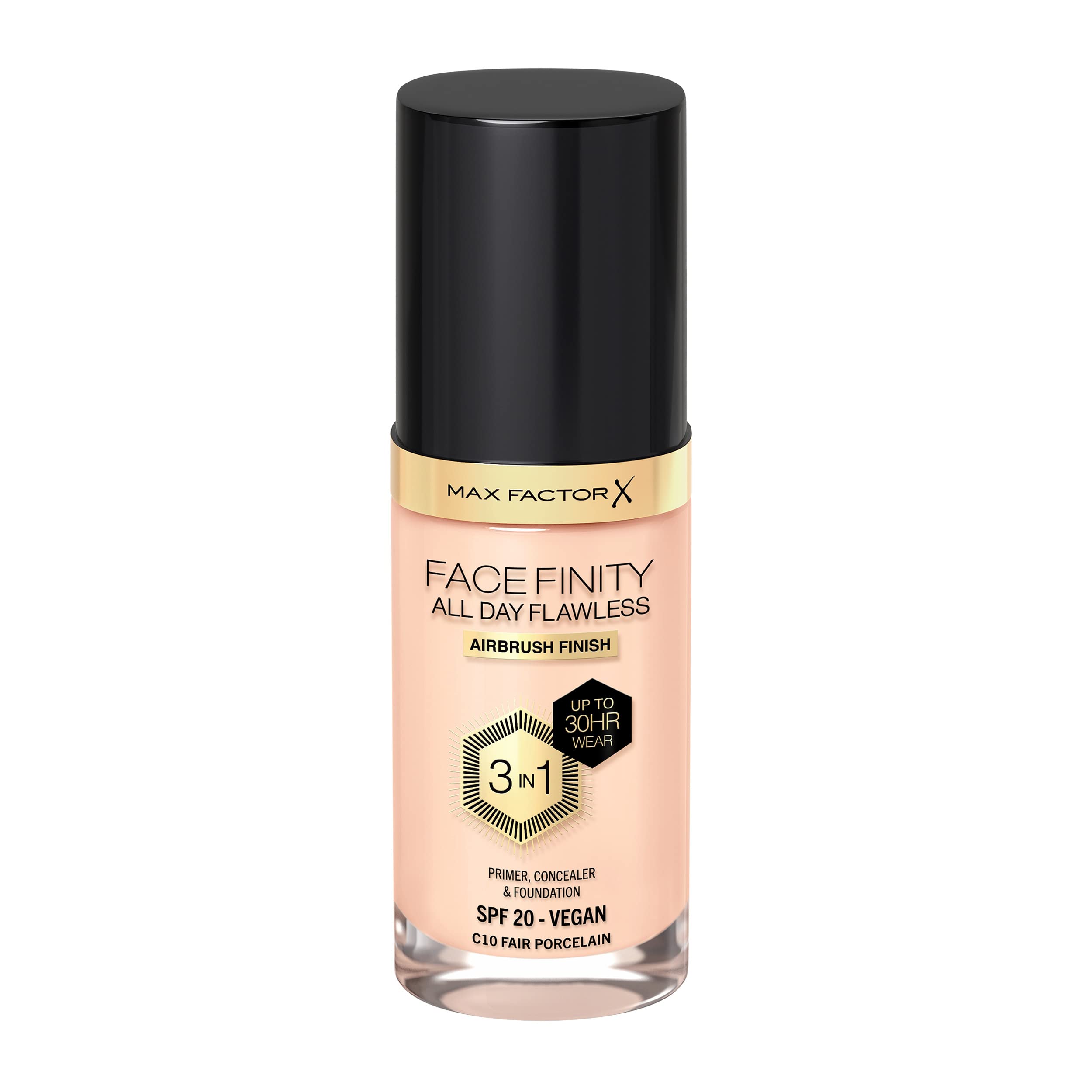 Max Factor Facefinity 3-in-1 All Day Flawless Liquid Foundation, SPF 20 - 10 Fair Porcelain, 30 ml
