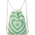 MOSITU Heart Drawstring Backpack Cotton Canvas Drawstring Bag for Women Gift Gym Draw String Bag Aesthetic Heart Backpack Sport Sack Bag Beach Travel Sackpack