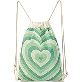 MOSITU Heart Drawstring Backpack - Cotton Canvas Gym Backpack for Women - Aesthetic Heart Design - Sport Sack Bag - Beach Travel Sackpack