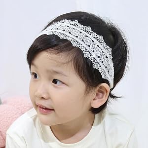 Yheahin Baby Girls White Lace Headband Soft Embroidery Flower Lace Hairband Elastic Christening Baptism Birthday Party Hair A