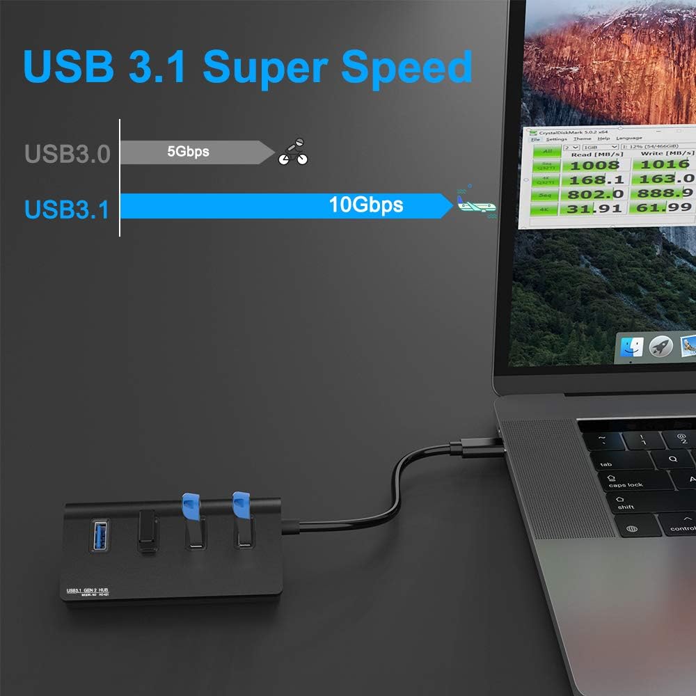 Eletrand Type C USB 3.1 Gen 2 Hub, 10 Gbps SuperSpeed Portable USB Hub Adapter with 4 USB 3.0 Ports & 15 cm USB Cable, for MacBook, Surface Pro, Laptop and More, Compatible with Windows/Mac/Linux: Computers & Accessories