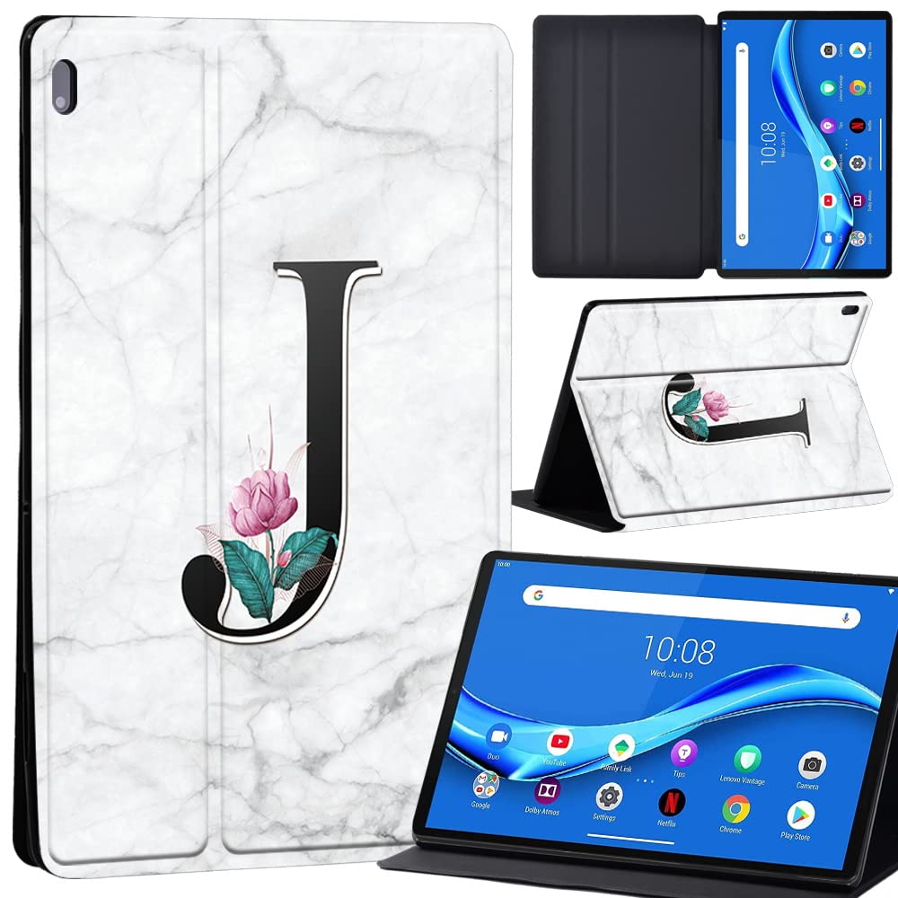 Case For Lenovo Tab M10 FHD Plus 10.3 inch (TB-X606X TB-X606F) Leather Case with Auto Wake-up, Flip Case for Lenovo Tab M10 FHD Plus Cover (letter J on white marble)