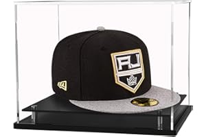 WANLIAN Clear Hat Display Case, Acrylic Baseball Cap Holder Stand with Stainless Steel Risers, Perfect for Sports Caps & Mini Helmets (8.6x7.9x7inch, L*W*H)