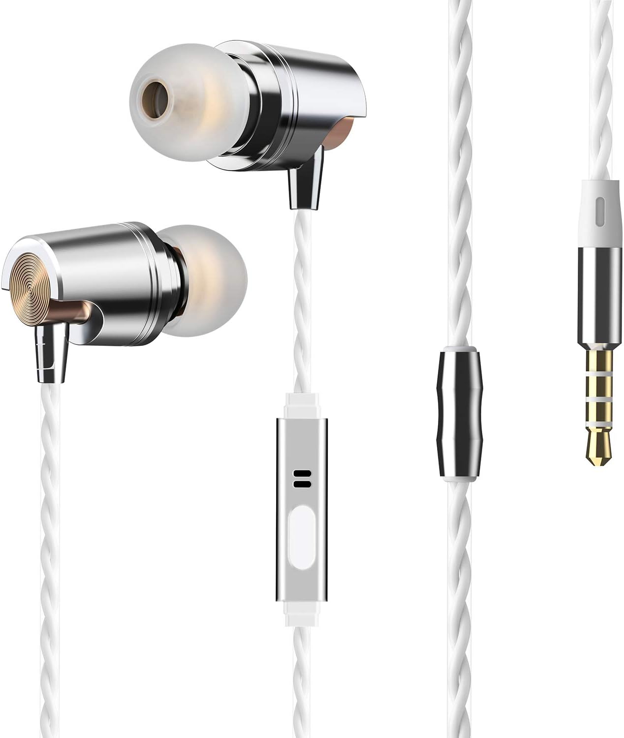 in-Ear Earphones General Stereo Metal Earbuds Handsfree Sport Wired Headset (Golden)