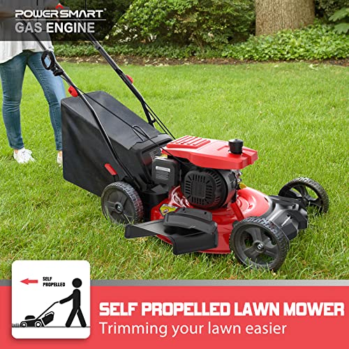 PowerSmart Self Propelled Lawn Mower Gas Powered, 21 Inch, 3in1 Mower