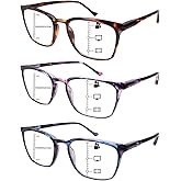 COJWIS Progressive Multifocus Reading Glasses for Women Men 3 Pack Computer/Book Readers with Blue Light Blocking