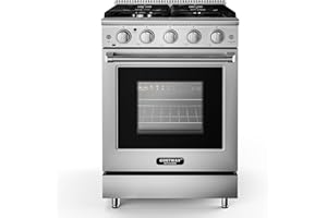 COSTWAY 24 Inches Natural Gas Range, with 4 Burners Cooktop & 3.73 Cu.Ft. Convection Oven, Storage Drawer, Dual Fuels Range with Cast Iron Grates & Enamel Interior, Stainless Steel (24 Inch)