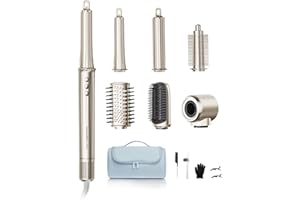 COSY COMPANIONS 6-in-1 Hair Dryer Brush, Hair Styler with Automatic Curlers, 150,000 RPM High-Speed Negative Ionic Hair Dryer Fast Drying, Blow Dryer Brush for Curling/Volumizing/Straightening with Travel Bag, Gold