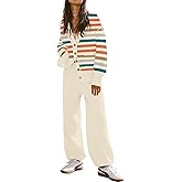 Women's 2 Piece Outfit Lounge Set Trendy Cardigan Sweater Pants Sets V Neck Button Pocket Knit Matching Loungewear