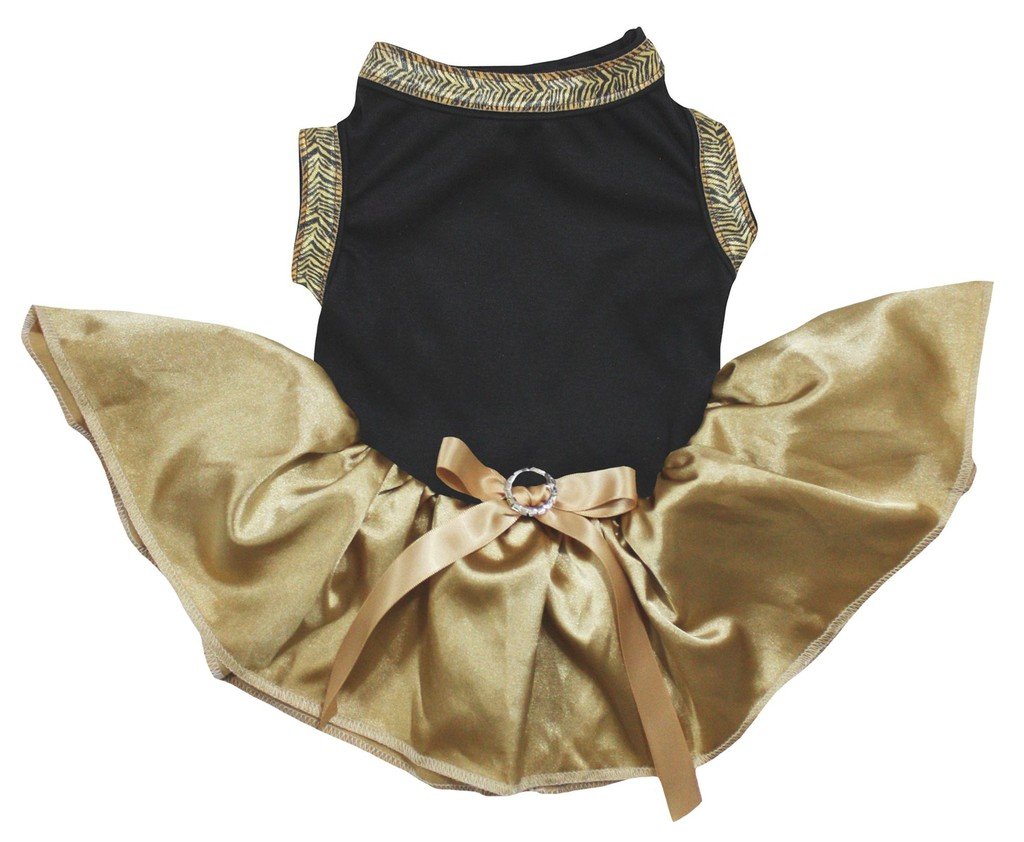 Petitebella Black Gold Shirt Gold Tutu Puppy Dog Costume Outfit Dress (Large)