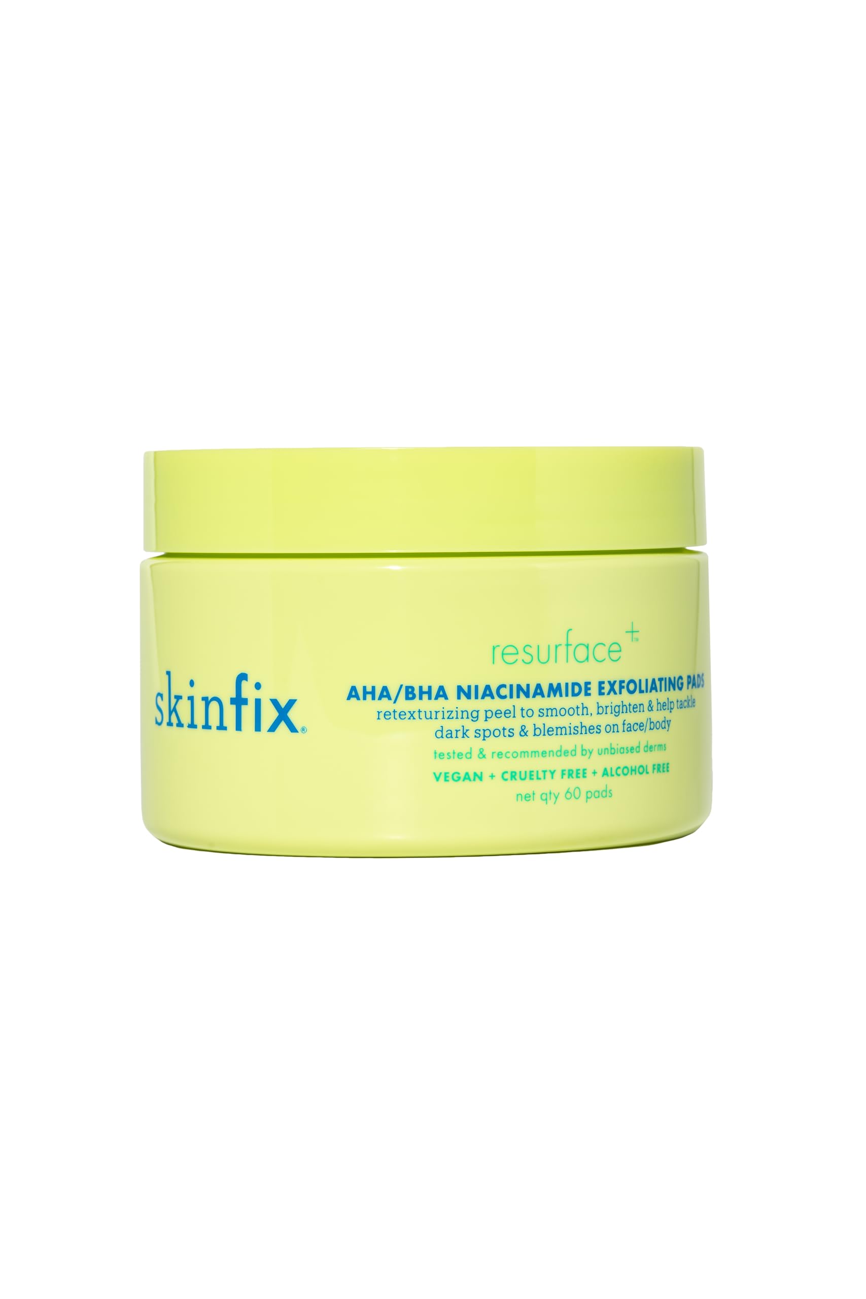 Skinfix AHA/BHA Niacinamide Exfoliating Pads - 60 Pads - Visibly Reduces Discoloration, Removes Dead Skin, Releases Ingrown Hairs & Unclogs Pores - Vegan, Cruelty Free