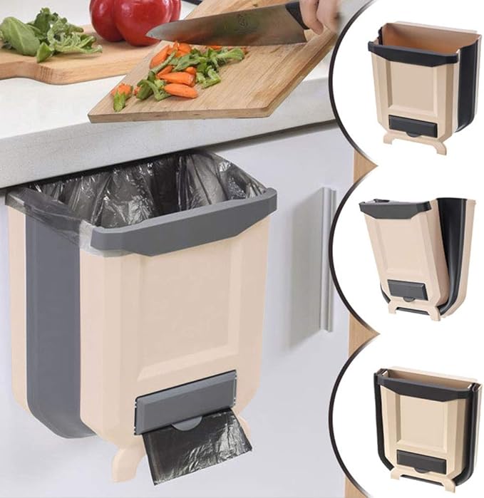 Yontree Upgraded Hanging Trash Can with Trash Bag Holder, Folded Trash