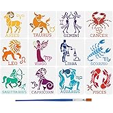 FINGERINSPIRE 12 PCS Twelve Zodiac Figures Stencil with Brush 5.9x5.9inch Zodiac Constellation Symbols Stencil Decoration Fantasy Theme Template for Painting on Wood Canvas Fabric Wall Furniture