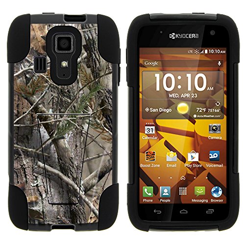 Kyocera Hydro Icon Phone Case, Full Body Fusion STRIKE Impact Kickstand Case with Exclusive Illustrations for Kyocera Hydro Icon C6730, Kyocera Hydro Life C6350 (Boost Mobile, T Mobile, MetroPCS) from MINITURTLE | Includes Clear Screen Protector and Stylus Pen - Tree Bark Hunter Camouflage