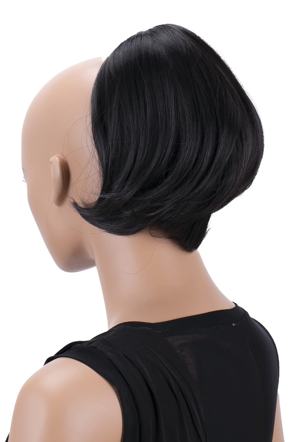 CAISHA Bun Hairpiece Ponytail With Butterfly Clip Hair Bun Bridal Hairstyle Hepburn Bun Scrunchie Straight Black-Brown H402