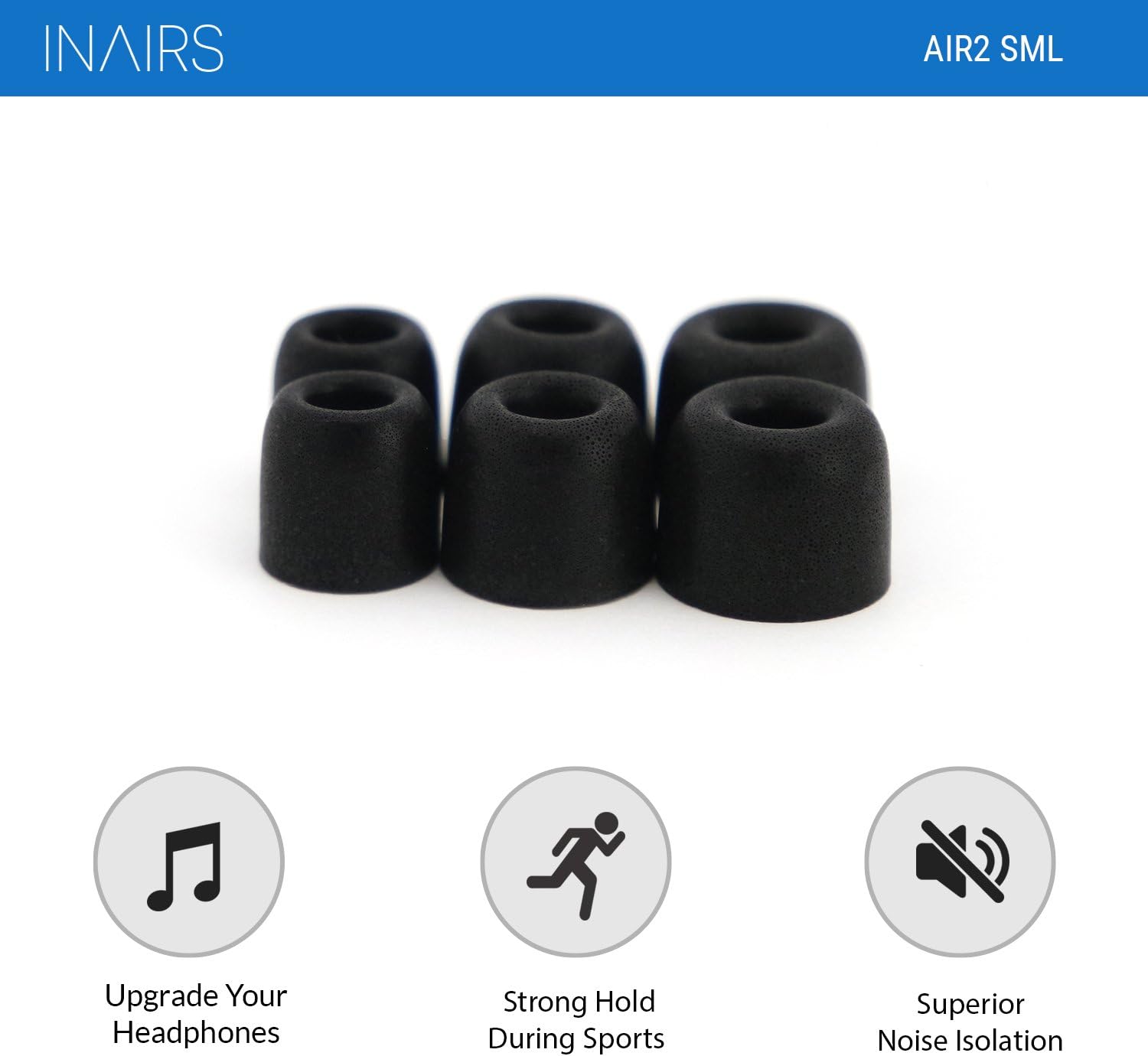 INAIRS AIR2 (S/M/L), 3 works of Foam Tips, Upgrade your Earphones for Superior Sound & Noise Isolation, Modell, AIR2 - Image 3