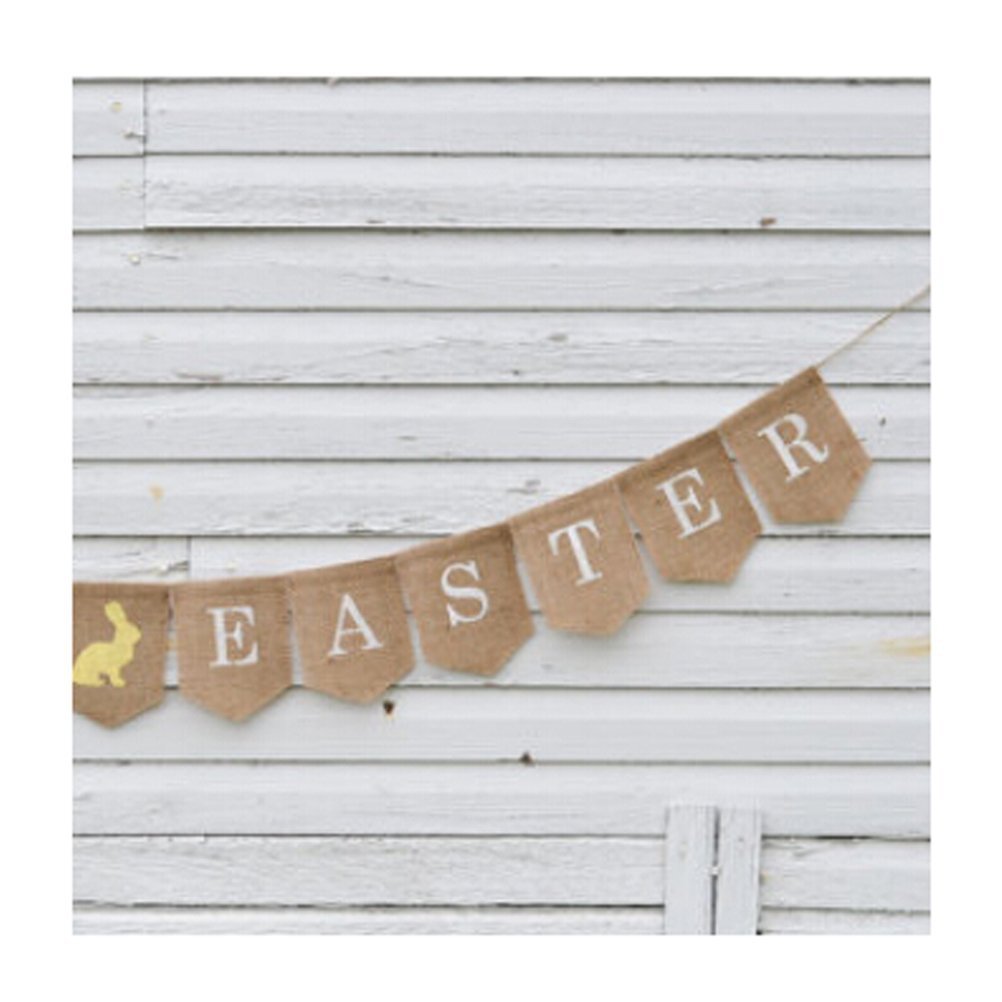 HAPPY EASTER Jute Cloth Hanging Buntings Banner String Party Flag Decorative Banner