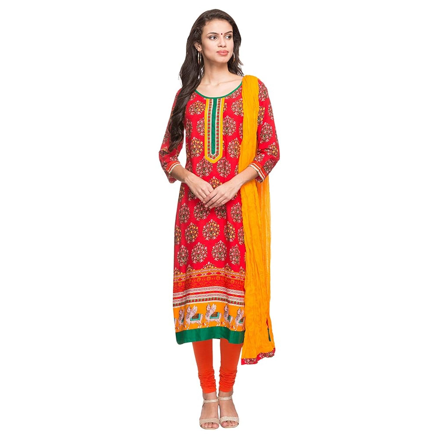stop by shoppers stop womens round neck printed churidar suit