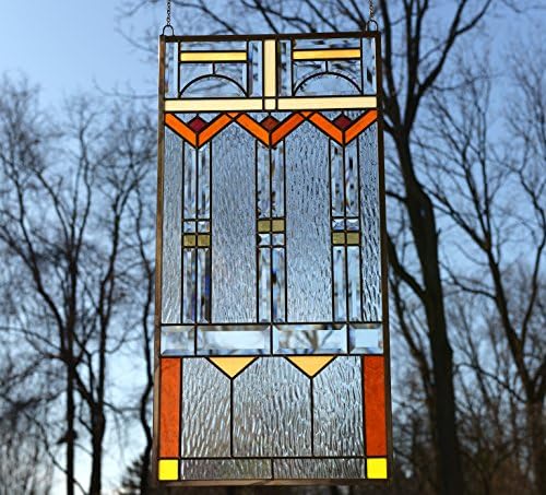 Stained Glass Clear Beveled Window Panel Frank Lloyd Wright Tree of Life 17 * 34