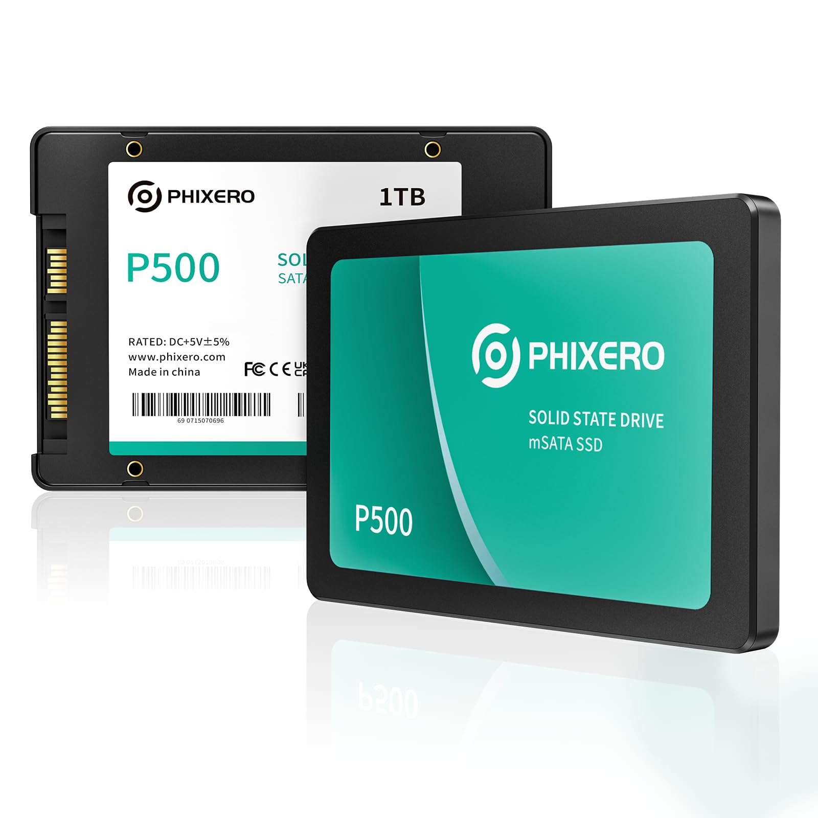PHIXERO SSD 1TB 2.5 Zoll Interne Solid State Festplatte SATA 3 6Gb/s TLC 3D NAND & SLC Cache für Laptops/Desktop PC/Mini PC - P500
