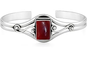 Garnet Bracelet for Women – Sterling Silver Plated Adjustable Cuff Bangle – Red Crystal Boho January Birthstone Jewelry – Han
