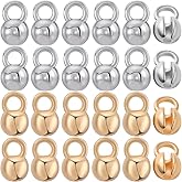 Beebeecraft 1 Box 28Pcs Bead Tips Knot Covers 18K Gold & Platinum Plated Brass 6mm Open Bead Tips Clamshell Fold-Over Covers for Jewelry Making DIY