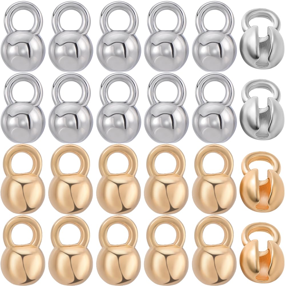 Beebeecraft 1 Box 28Pcs Bead Tips Knot Covers 18K Gold & Platinum Plated Brass 6mm Open Bead Tips Clamshell Fold-Over Bead Covers for Jewelry Making DIY