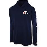 Champion Boys Long Sleeve Hooded Tee Shirt Lightweight Tech Fabric Athletic T-Shirt for Kids