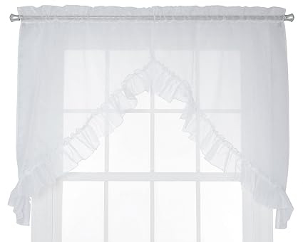 Ellis Curtain Jessica Sheer Ruffled Swag Curtains, 60 by 35-Inch, White