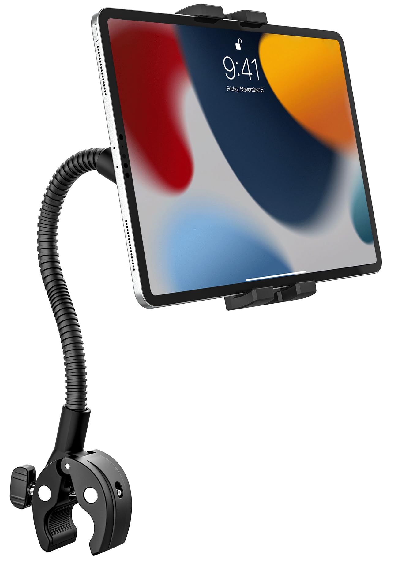 Photo 1 of YOOZ Stroller Wheelchair Boat Bike Tablet Holder Gooseneck [Flexible Aluminum Arm] Handlebar Tablet Mount Pole Bar Tube Clamp for iPad Mini Air Pro, Galaxy Tab, Kindle, Fire, Phone, 4-13"