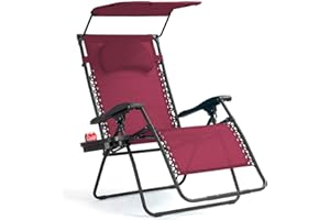Goplus Zero Gravity Chairs, X-Large Folding Lounge Lawn Chair w/Canopy Shade & Cup Holder, Adjustable Folding Patio Recliner for Pool Porch Deck Oversize (Wine)