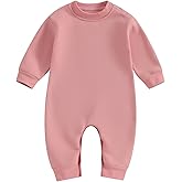 Lukivech Newborn Baby Boy Girl Clothes Basic Solid Color Fleece Long Sleeve Romper Jumpsuit One-Piece Bodysuit Winter Clothes