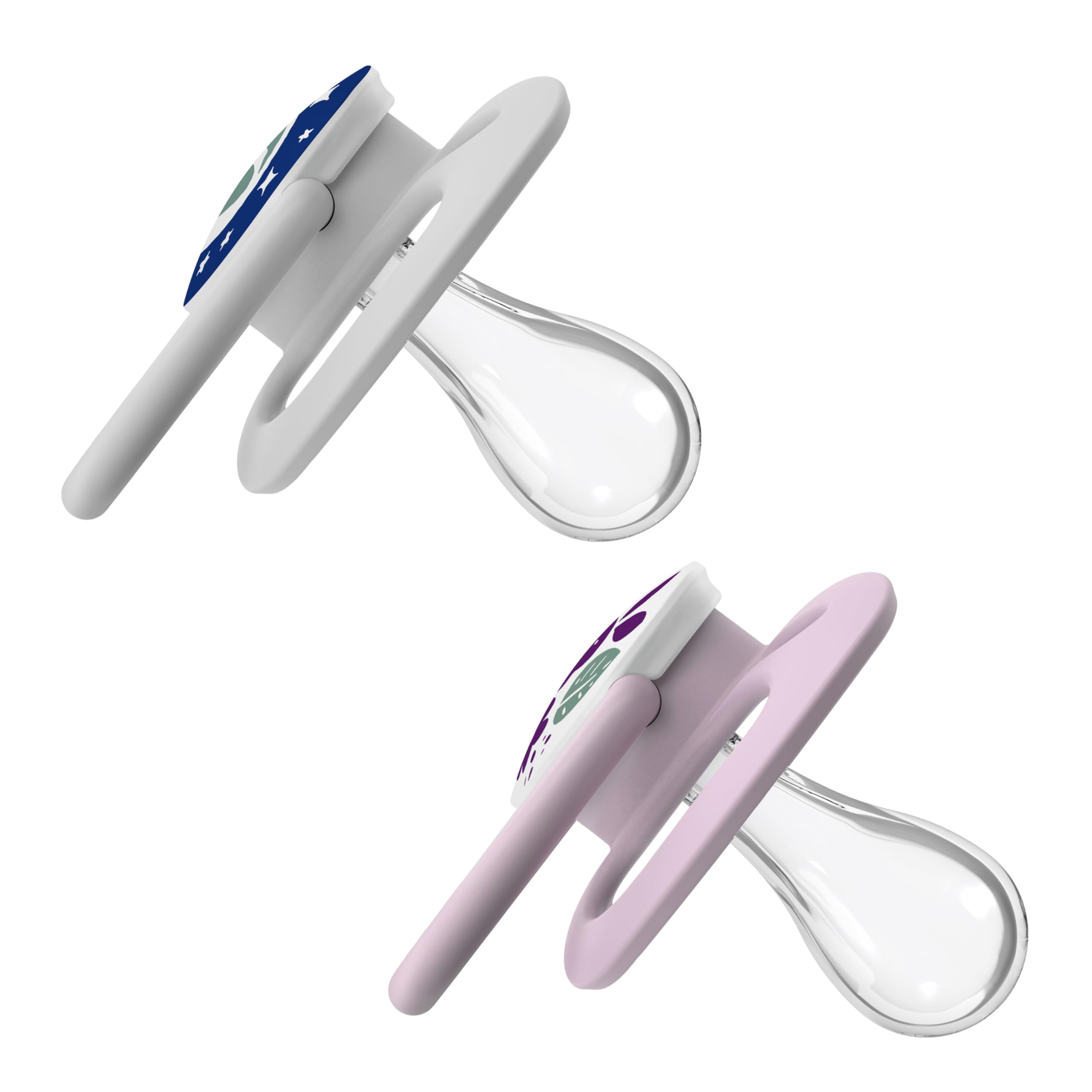 Dr. Brown's Advantage Glow-in-the-Dark Baby Pacifier, Fully Symmetrical Soother with Soft Silicone Bulb, Scooter Squirrel-Purple Nature, 6-18m, BPA Free, 4 Pack