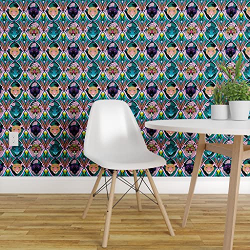 Peel & Stick Wallpaper 9ft x 2ft - Maximalist Neon Ogee Teal Retro